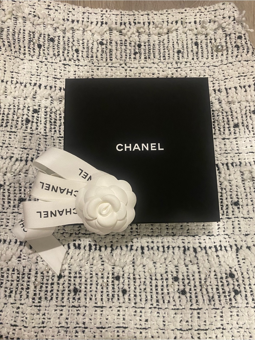 Chanel Gift Box with Ribbon and Camellia 7”x7”